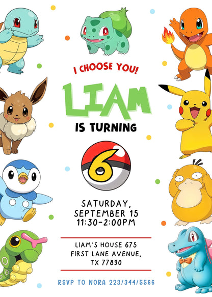 Pokemon Pikachu customizable invitation template | Share or Print | GF802