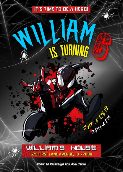 Spider Man Across the Spider-Verse customizable invitation template | Share or Print | boy | VI527