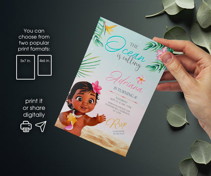 Moana Princess customizable invitation template | Share or Print | girl | YB142