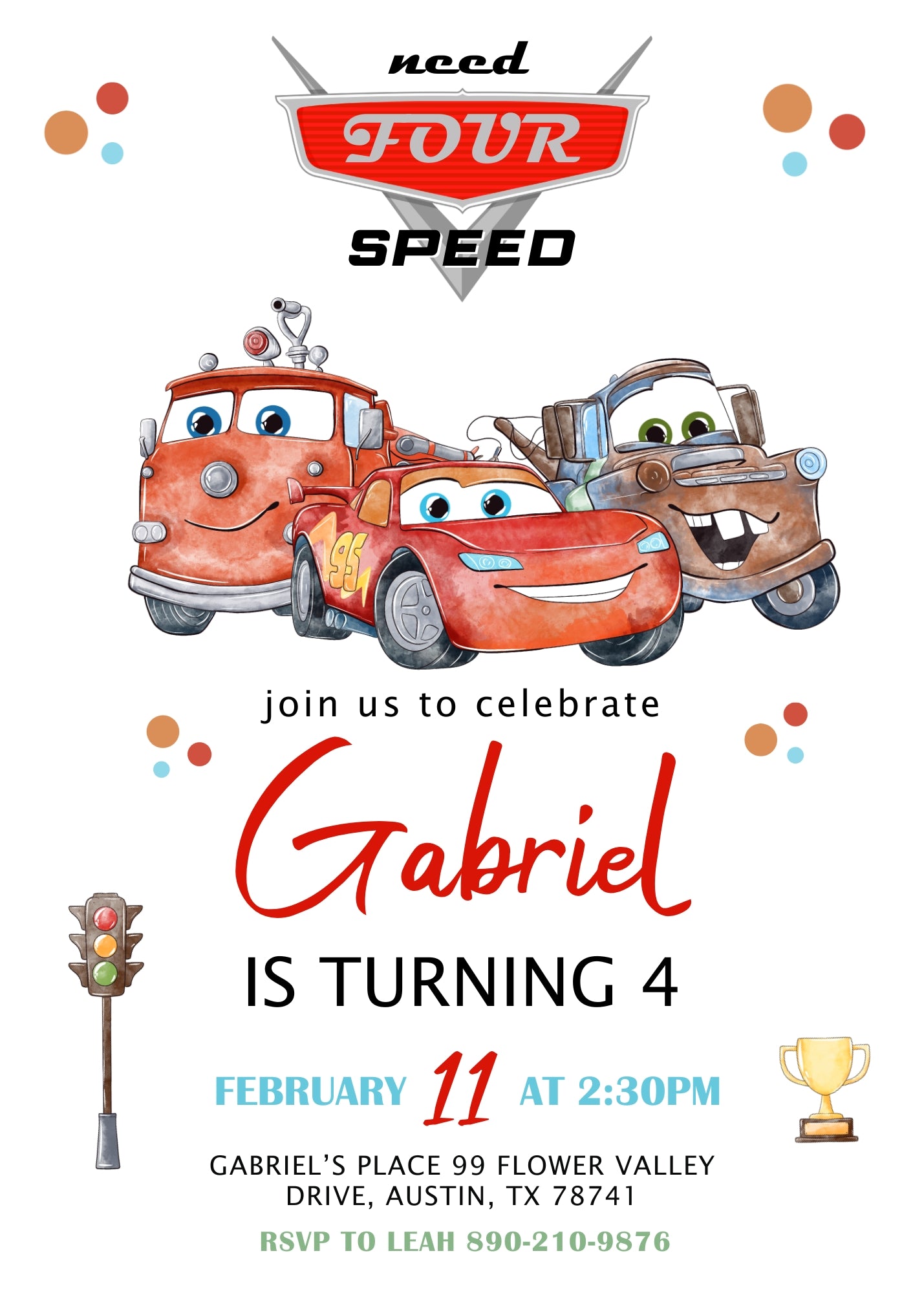 Cars Lightning Mcqueen Four customizable invitation template | Share or Print | boy | OE322