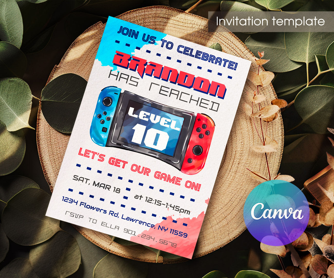 Nintendo Switch Gamer customizable invitation template | Share or Print | PH886