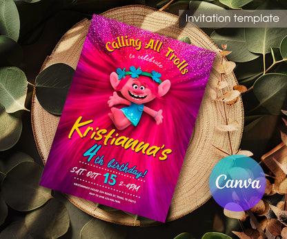 Trolls Poppy customizable invitation template | Share or Print | PO518