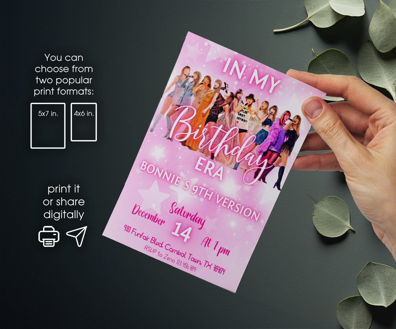 Taylor Swift Eras Tour customizable invitation template | Share or Print | girl | DD447