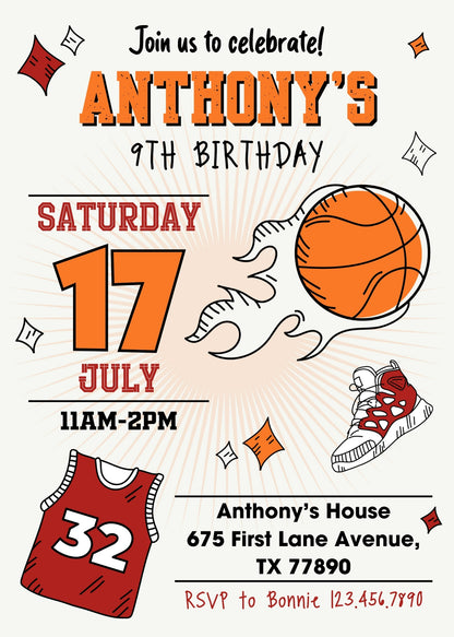 Basketball NBA Slam Dunk customizable invitation template | Share or Print | boy | ZM406