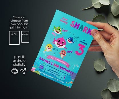 Baby Shark customizable invitation template | Share or Print | ZI746