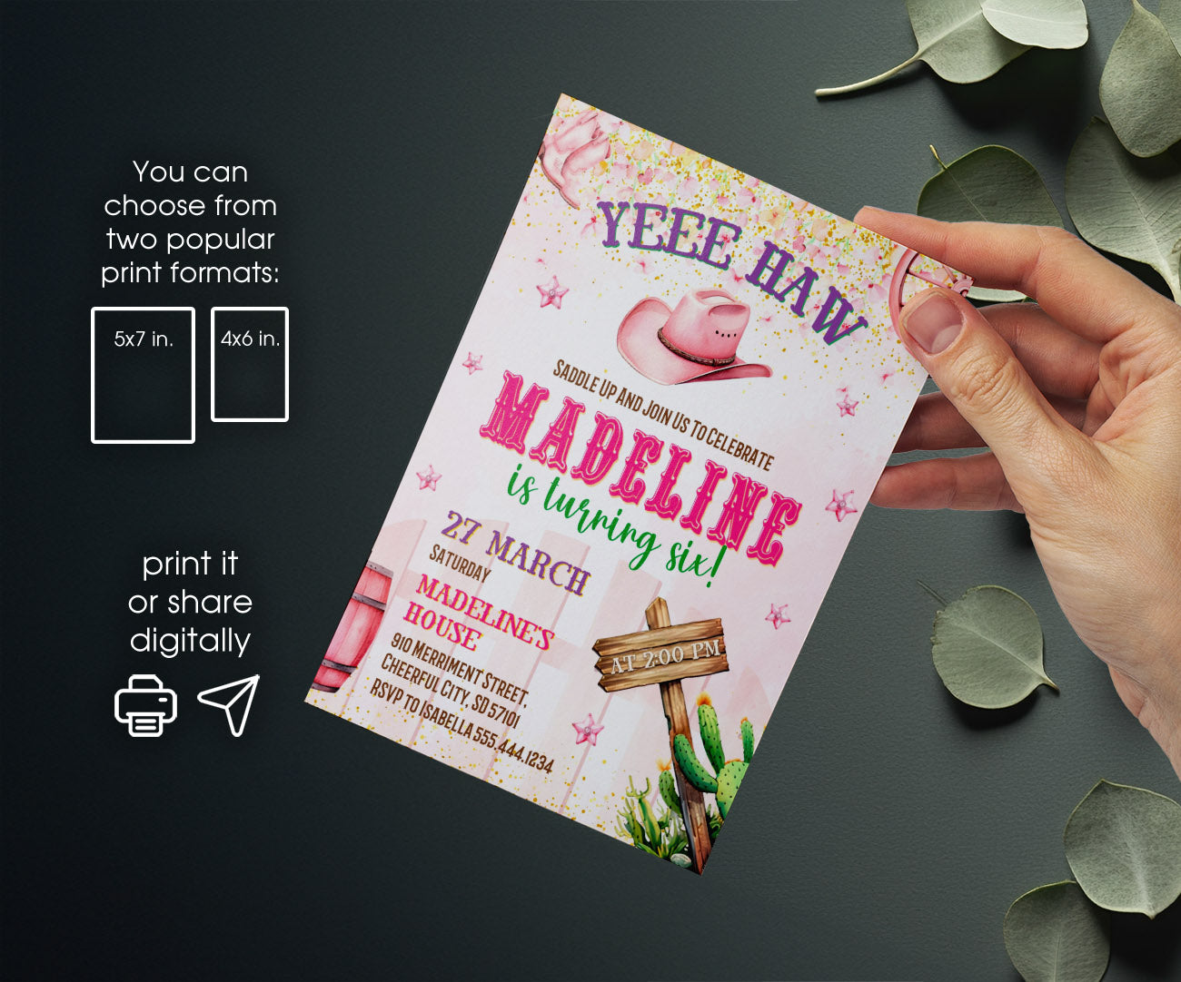 Cowgirl Pink Rodeo customizable invitation template | Share or Print | girl | YI835
