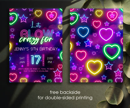 Lets Glow Crazy customizable invitation template | Share or Print | PM309