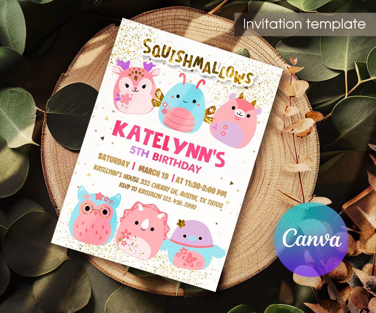 Squishmallows customizable invitation template | Share or Print | ZW294