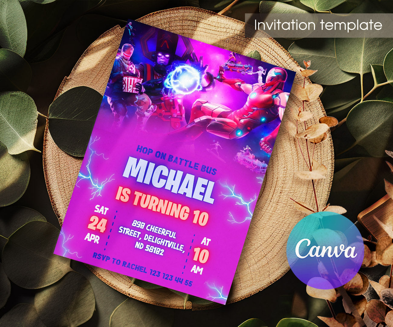 Fortnite Gamer customizable invitation template | Share or Print | boy | JY318