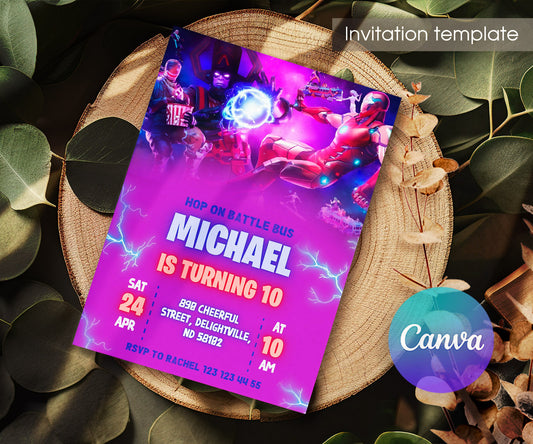 Fortnite Gamer customizable invitation template | Share or Print | boy | JY318