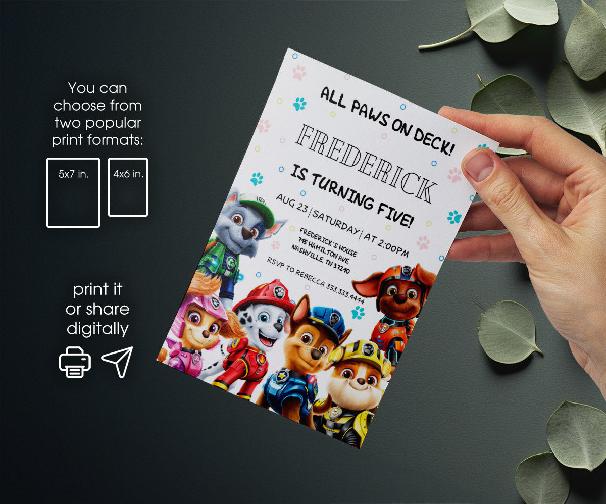 PAW Patrol customizable invitation template | Share or Print | FO203
