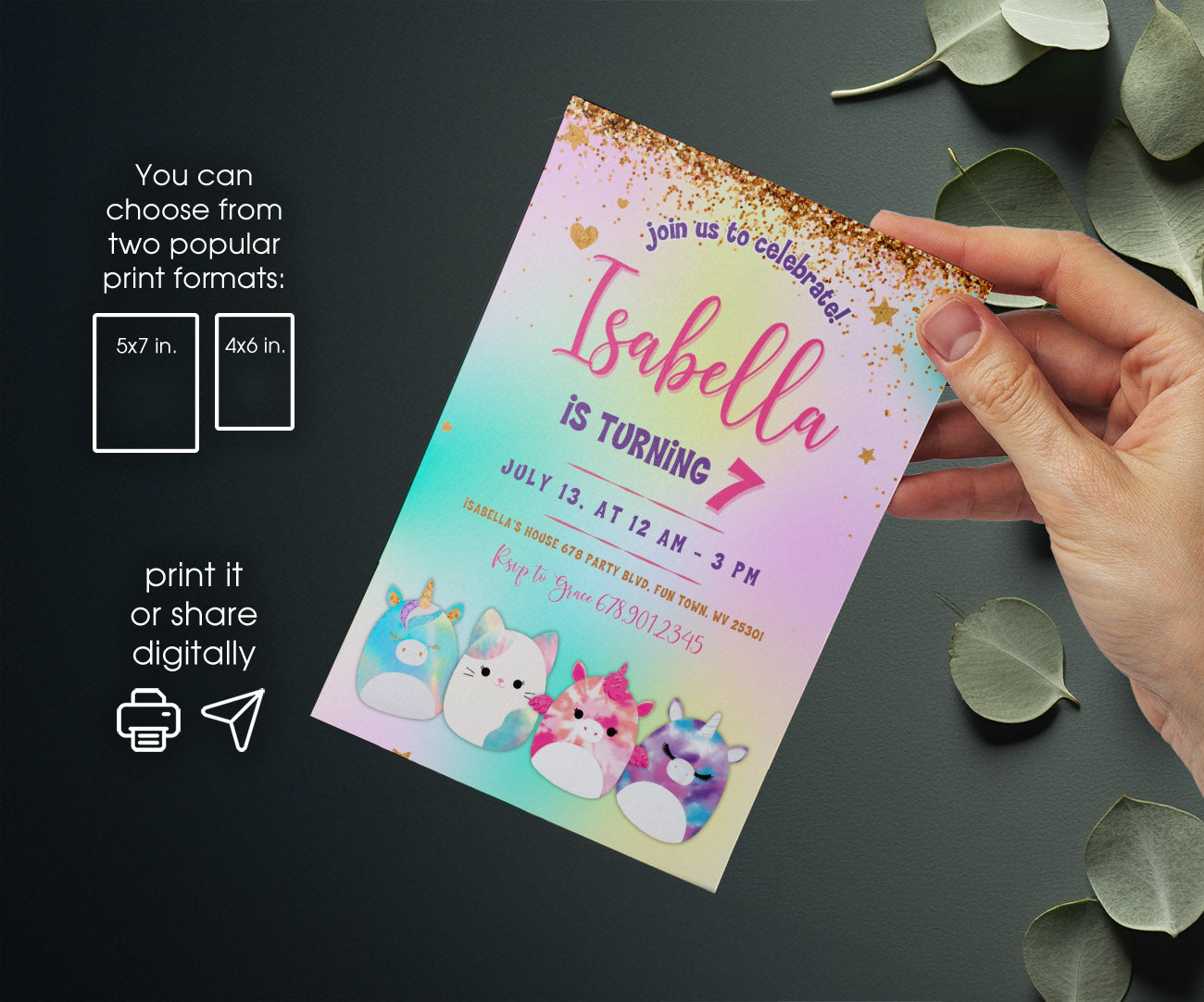 Squishmallows customizable invitation template | Share or Print | DZ094