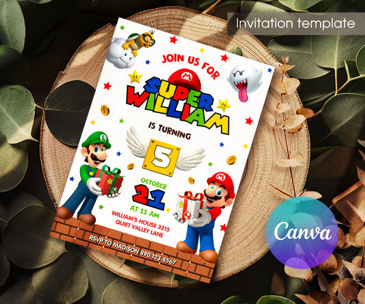 Super Mario Bros customizable invitation template | Share or Print | FJ133