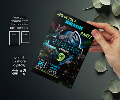 Jurassic Park Dinosaur customizable invitation template | Share or Print | KL716