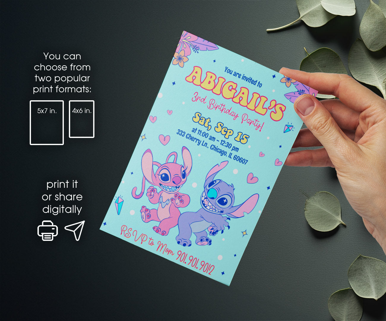 Lilo & Stitch Angel customizable invitation template | Share or Print | girl | HB920