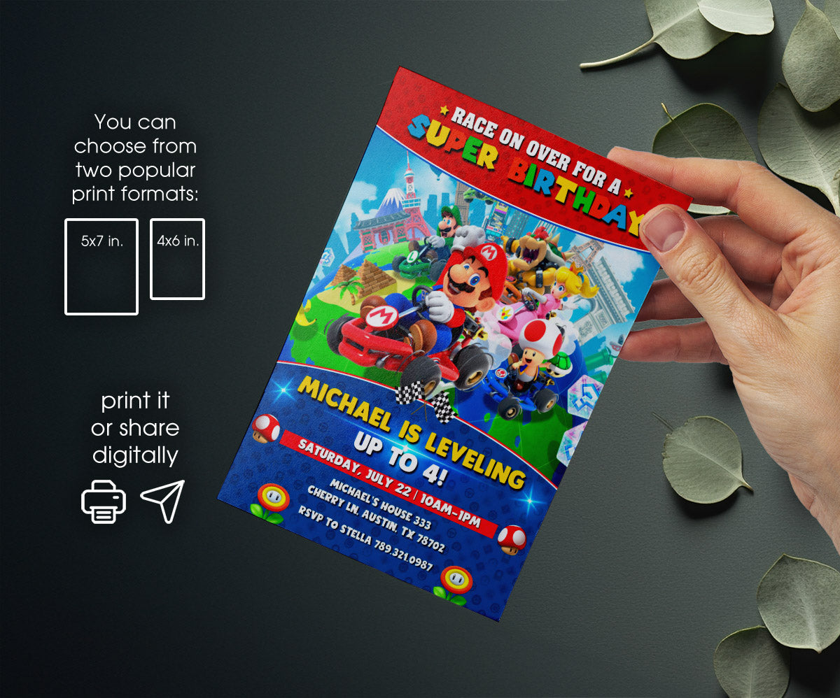 Mario Kart Gamer customizable invitation template | Share or Print | boy | WU211