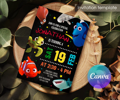 Finding Dory Nemo customizable invitation template | Share or Print | FW357