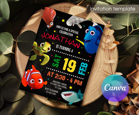 Finding Dory Nemo customizable invitation template | Share or Print | FW357