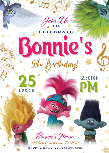 Trolls Poppy customizable invitation template | Share or Print | VN083