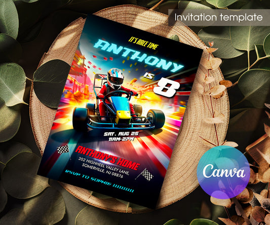 Go Kart Karting Racing customizable invitation template | Share or Print | boy | WF415