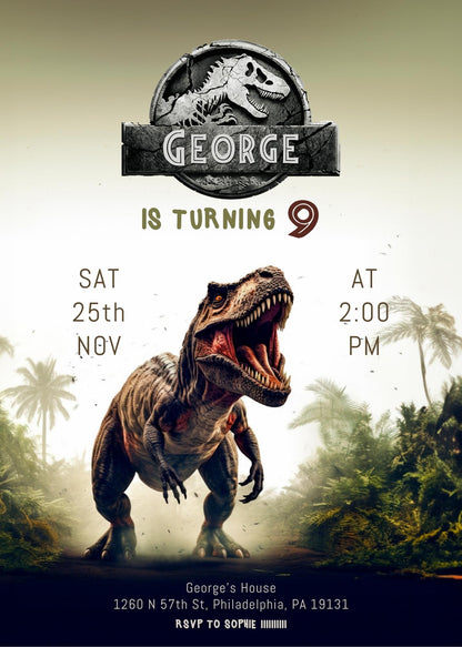 Jurassic World Dinosaur customizable invitation template | Share or Print | VS751