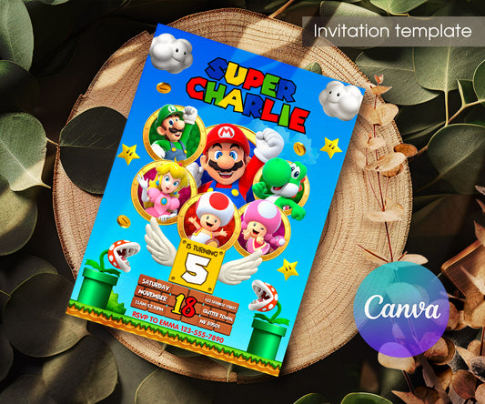 Super Mario Bros customizable invitation template | Share or Print | FK226