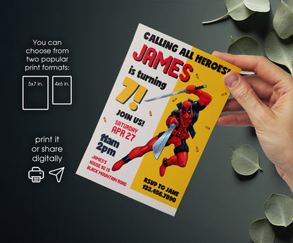 Deadpool Marvel customizable invitation template | Share or Print | boy | YZ640