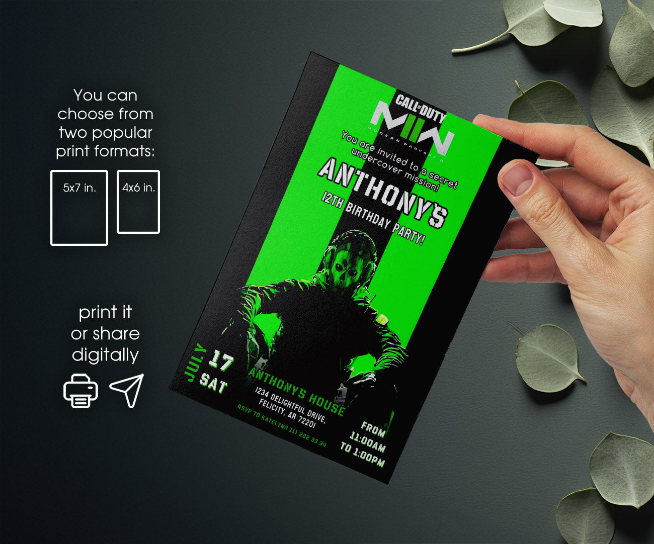 Call of Duty Gamer customizable invitation template | Share or Print | boy | OP216