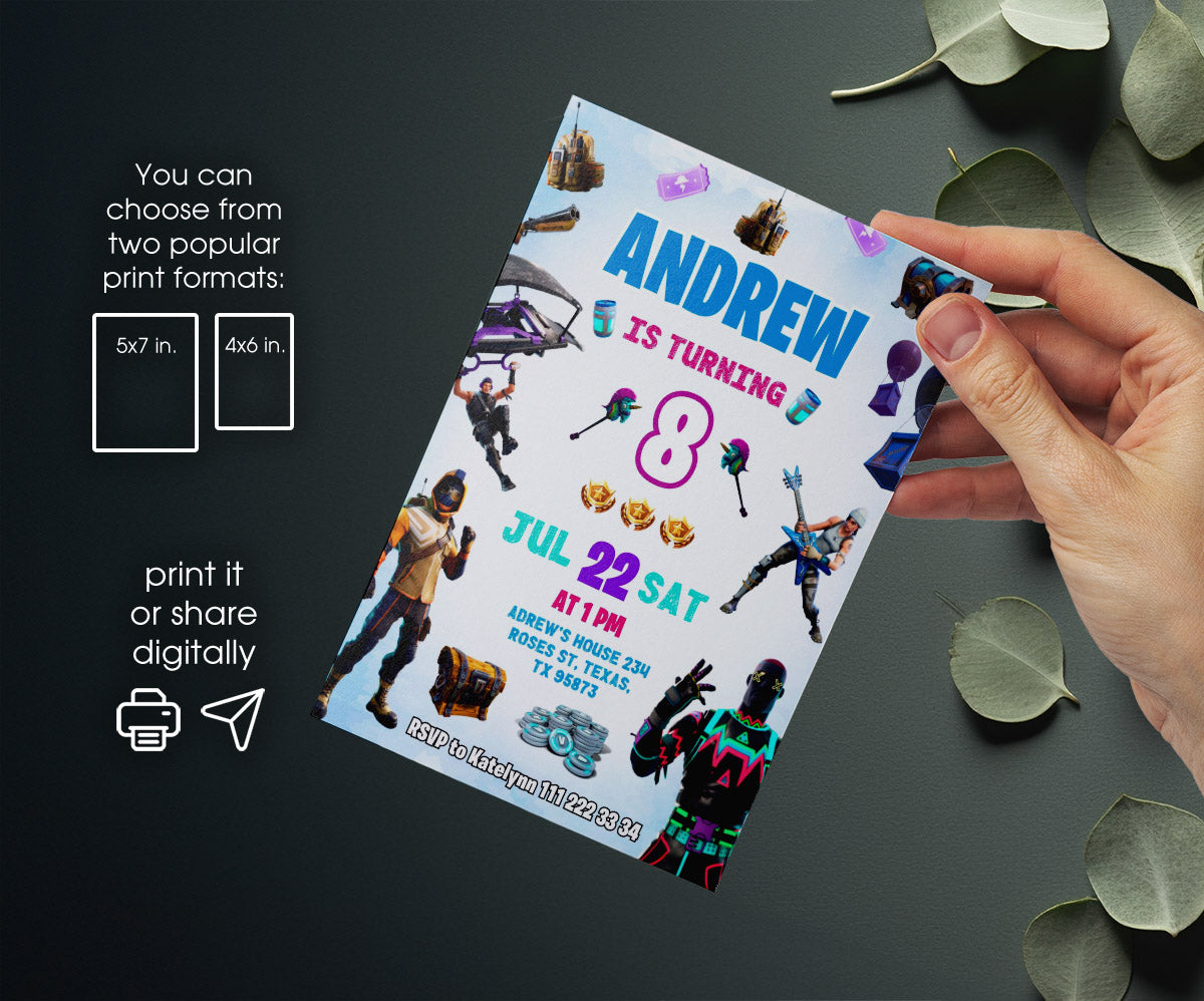 Fortnite Gamer customizable invitation template | Share or Print | boy | BB991