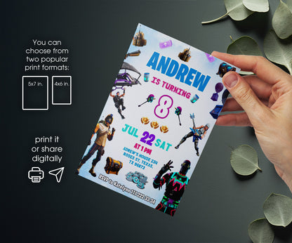 Fortnite Gamer customizable invitation template | Share or Print | boy | BB991