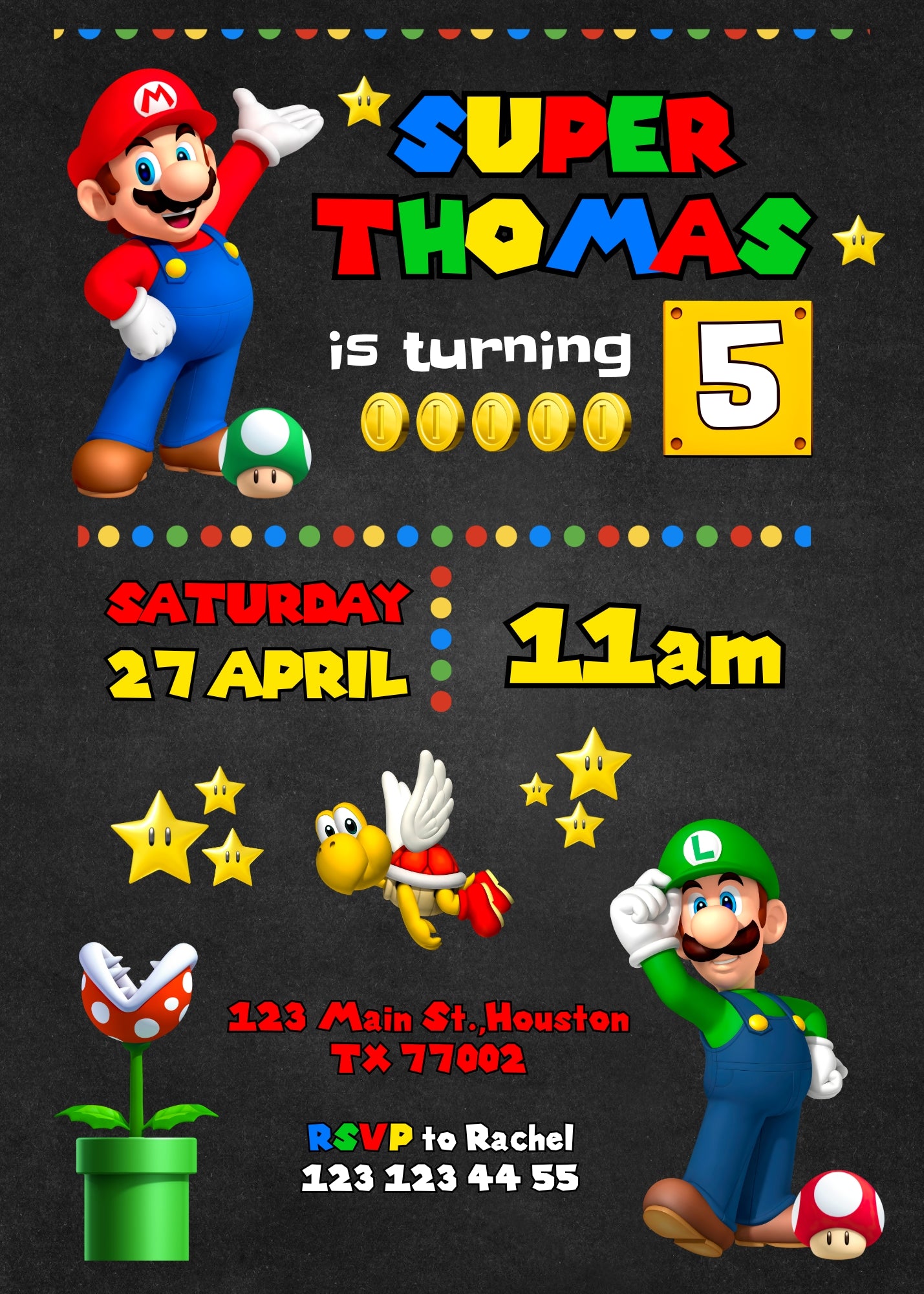 Super Mario Bros customizable invitation template | Share or Print | ZF677