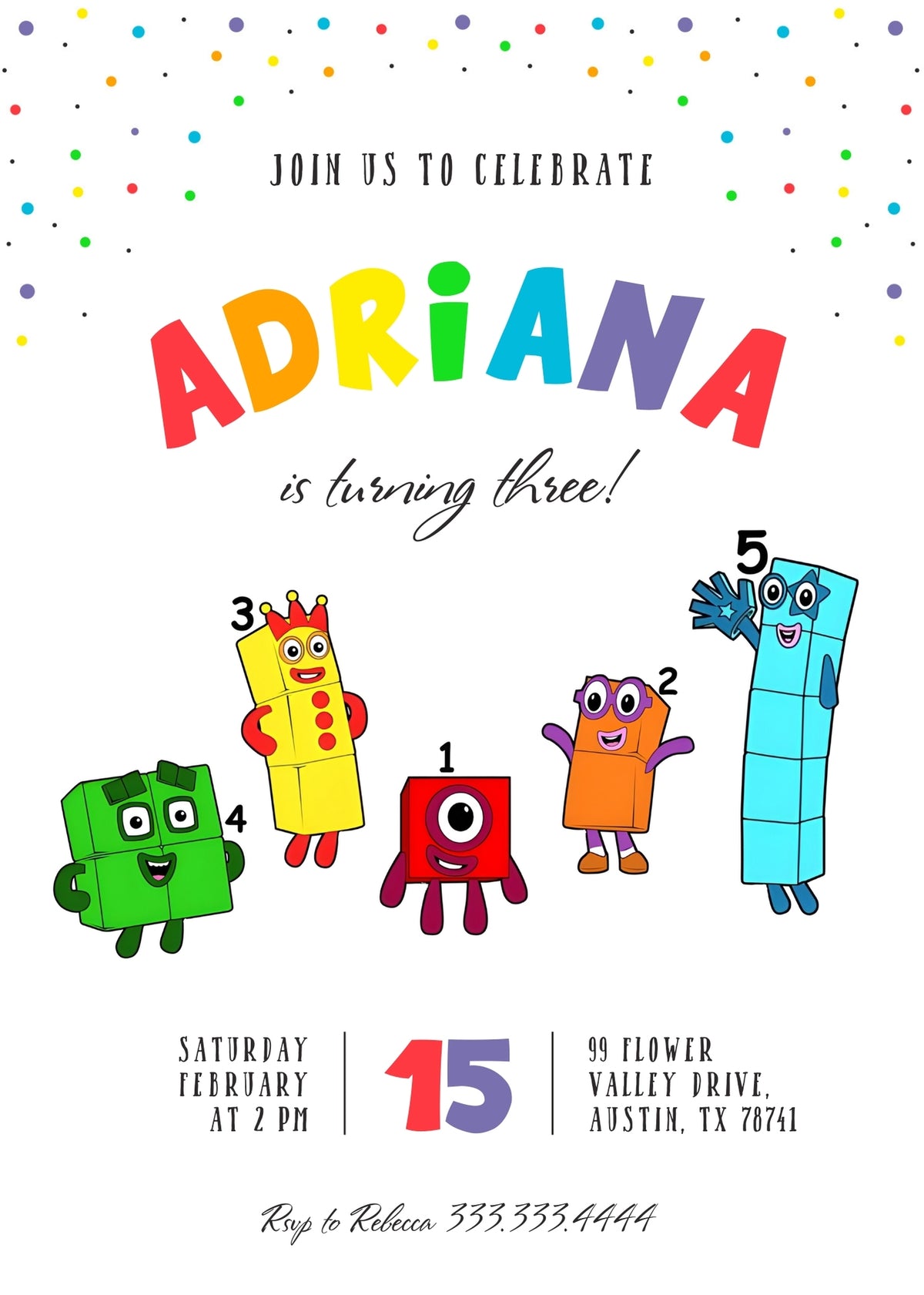 Numberblocks customizable invitation template | Share or Print | MW723