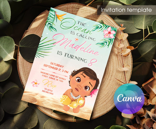 Moana Princess customizable invitation template | Share or Print | girl | VC927
