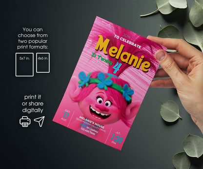 Trolls Poppy customizable invitation template | Share or Print | WW694