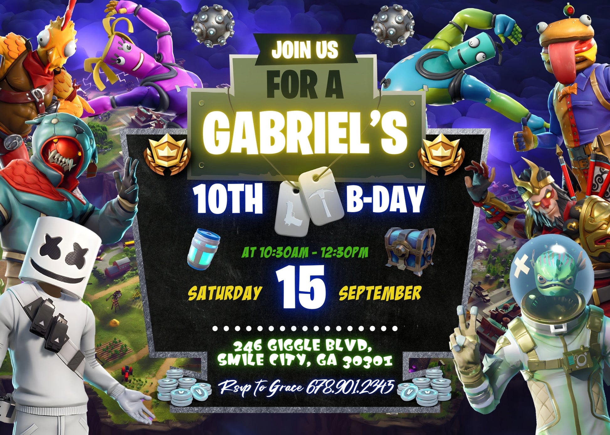 Fortnite Gamer customizable invitation template | Share or Print | boy | SD641