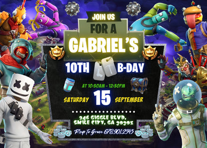 Fortnite Gamer customizable invitation template | Share or Print | boy | SD641