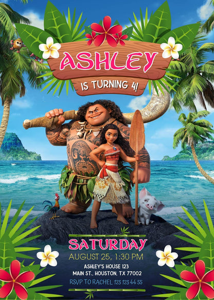 Moana Princess customizable invitation template | Share or Print | girl | UG945