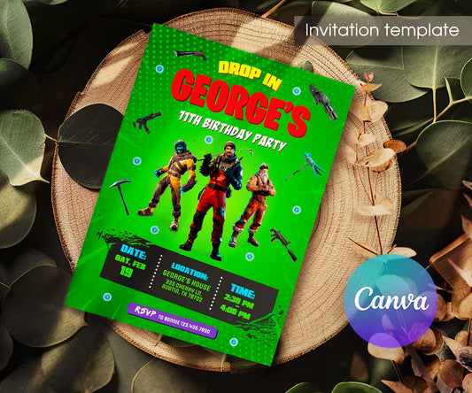 Fortnite Gamer customizable invitation template | Share or Print | boy | QV846