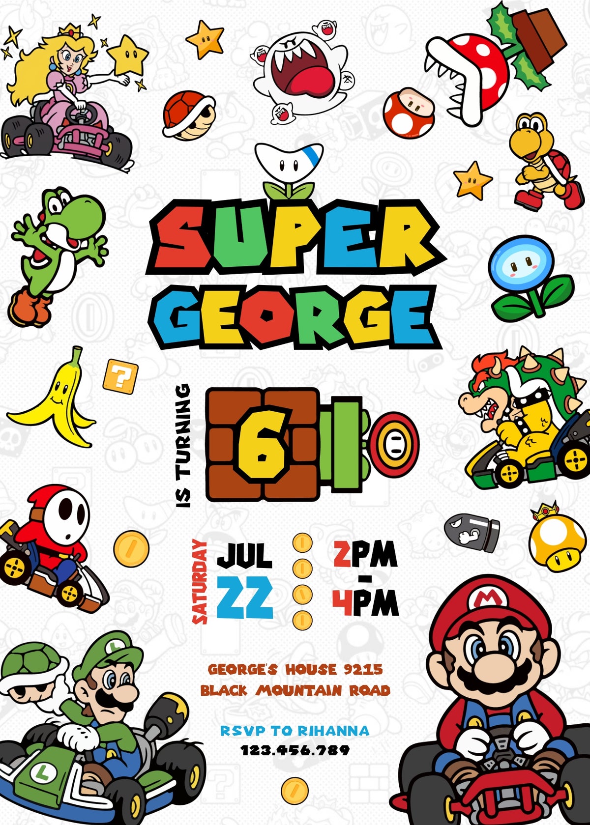Mario Kart Gamer customizable invitation template | Share or Print | boy | RQ822
