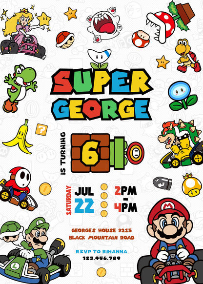 Mario Kart Gamer customizable invitation template | Share or Print | boy | RQ822