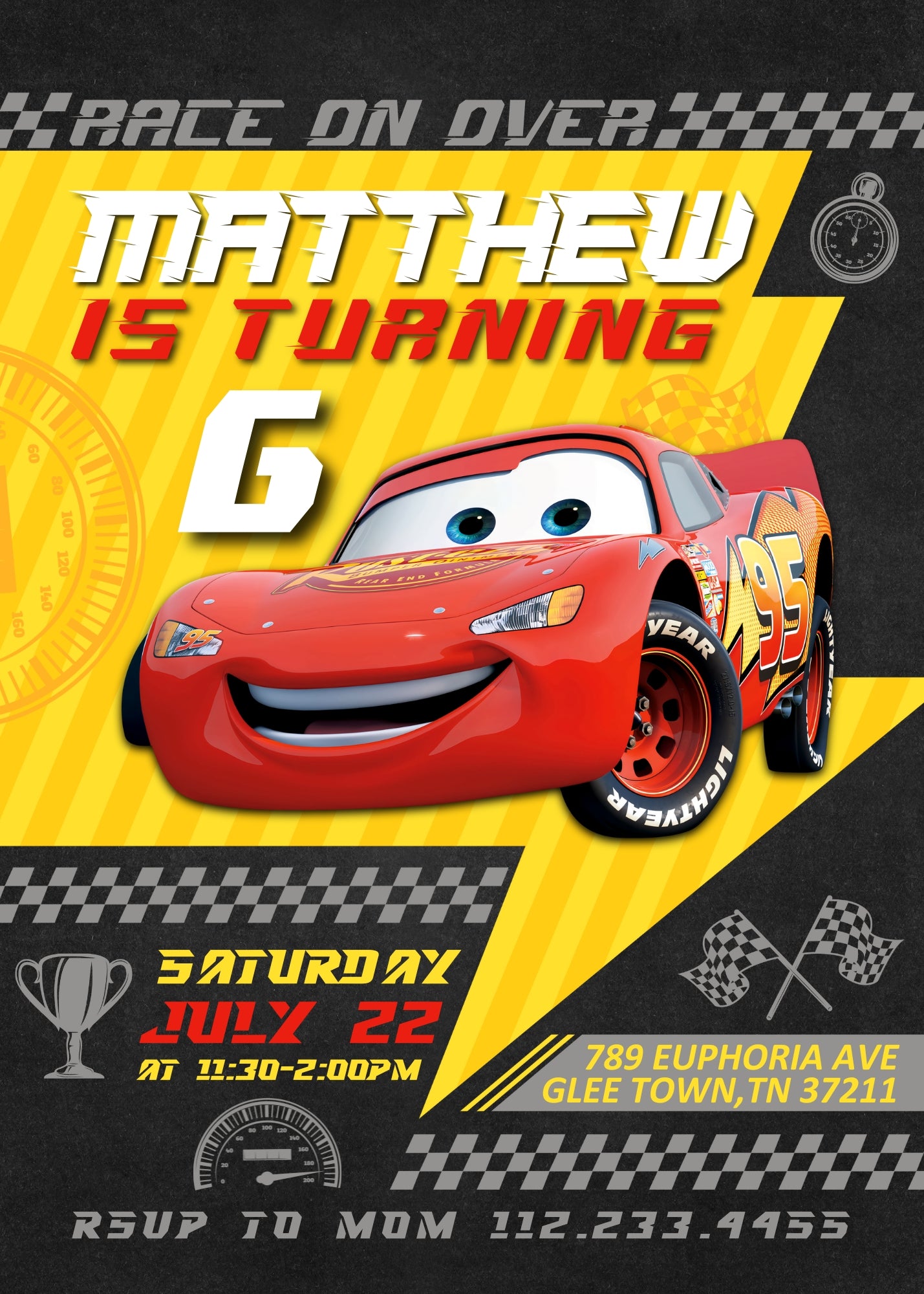 Cars Lightning McQueen customizable invitation template | Share or Print | boy | YA521