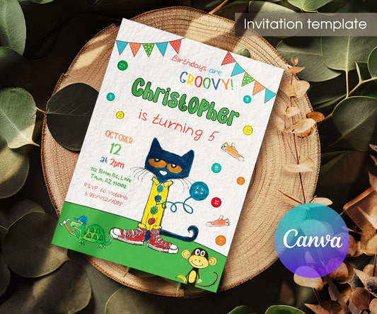Pete the Cat customizable invitation template | Share or Print | ZH019