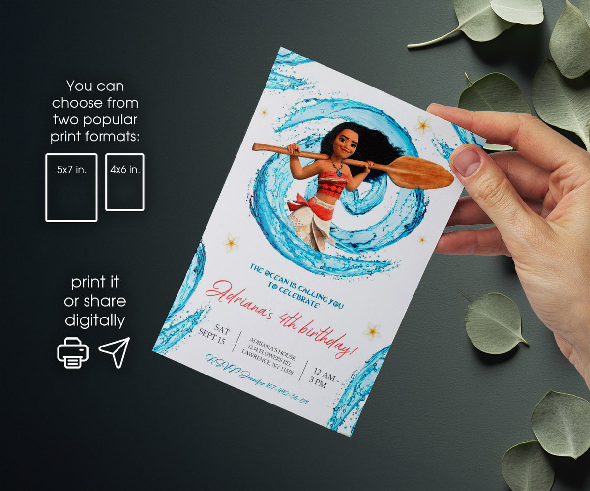 Moana Princess customizable invitation template | Share or Print | girl | FO502