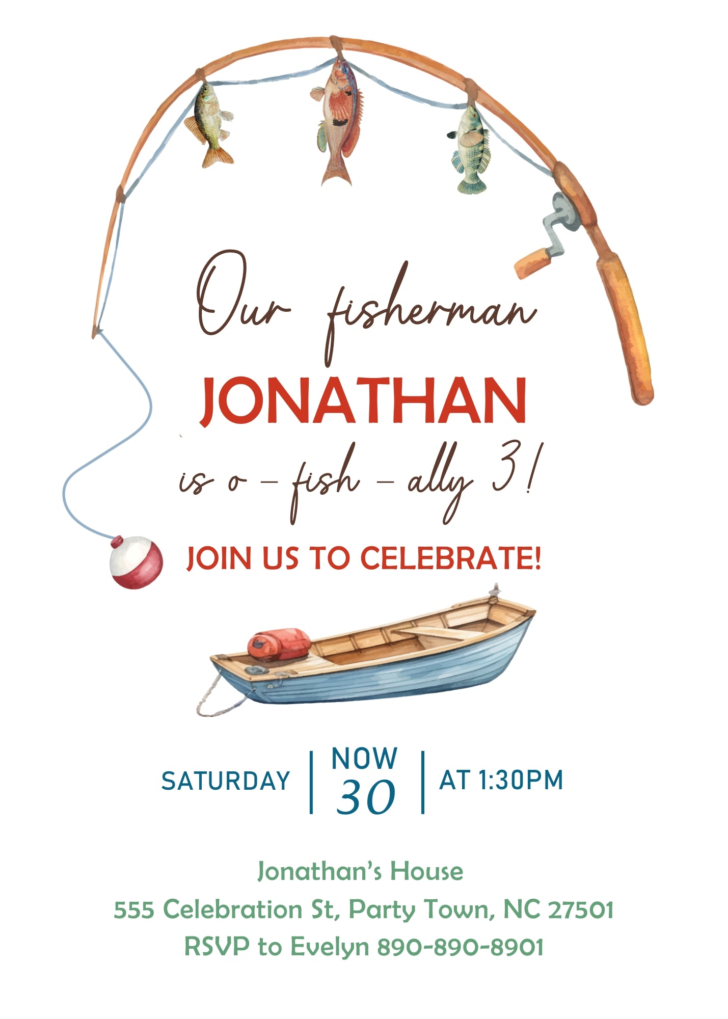 Fishing O-Fish-Ally customizable invitation template | Share or Print | VP580