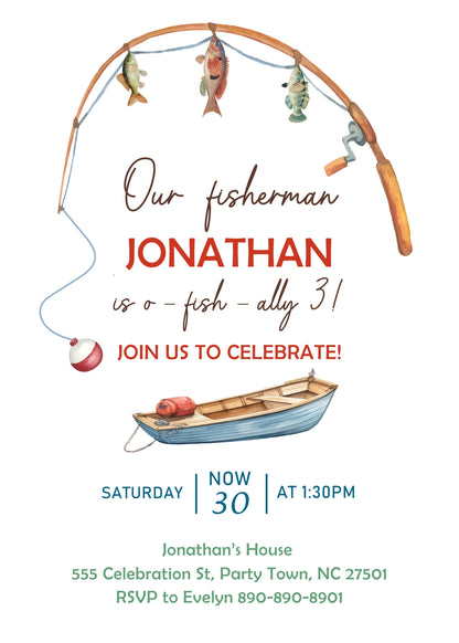 Fishing O-Fish-Ally customizable invitation template | Share or Print | VP580