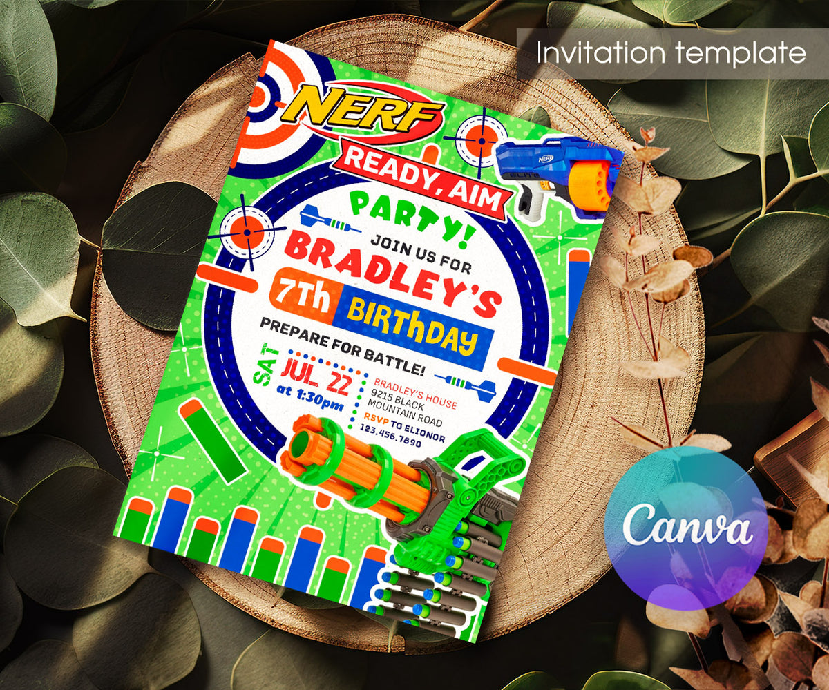 NERF Dart Wars customizable invitation template | Share or Print | boy | KQ892