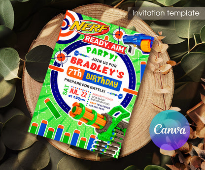 NERF Dart Wars customizable invitation template | Share or Print | boy | KQ892