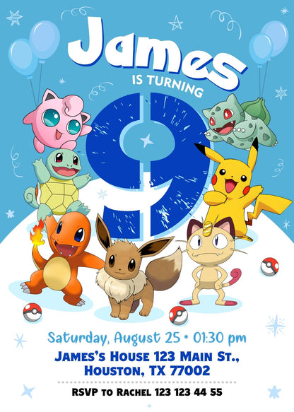 Pokemon Pikachu customizable invitation template | Share or Print | SX297