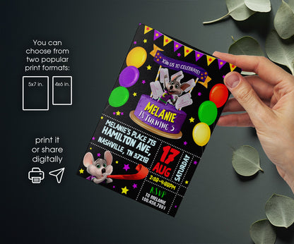 Chuck E. Cheese customizable invitation template | Share or Print | QS832