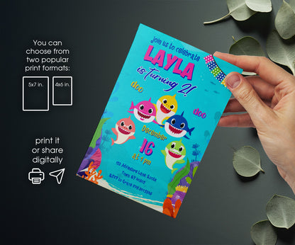 Baby Shark customizable invitation template | Share or Print | QJ006